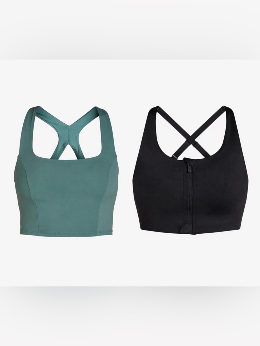 2 Avia Women’s Sports Bras XL Black Zip Front & Green Racerback Athletic wear